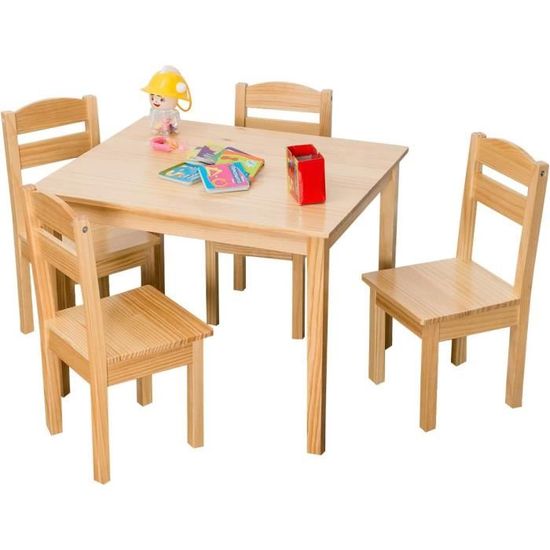 GOPLUS Table et 4 Chaises Enfants en Bois de Pin,Peinture Protectrice,66x56x48CM Multifonction pour Manger/Dessiner/Jouer