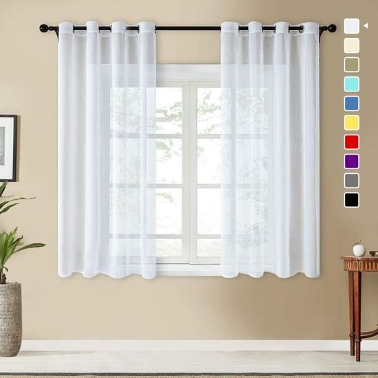 CUCRAF Rideau Voilage Blanc 140x225 Cm (2 Panneaux) - Lin Look Élégant, Rideaux Semi-Transparents Pour Salon Et Chambre