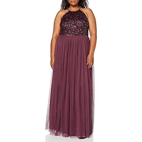 Robe longue à col licou ornée Demoiselle d'honneur Rose - Cdiscount ...