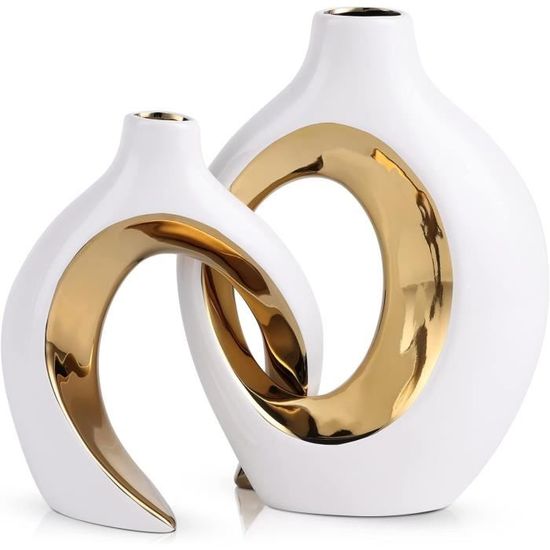 Décoration Table Céramique Beige Vases Céramique CEMABT Lot De 2 - Déco Salon Beige - Mariage, Dîner, Bureau - Style Moderne Vase Moderne Pour Table Fête