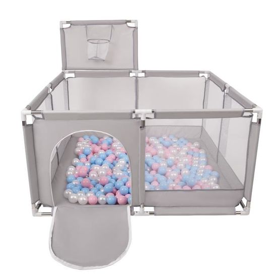 Parc Pour Bébé 180x120x66 Cm Avec 50 Balles Et 4 Ventouses - Filet Respirant, Porte à Zip - Sécurisé, Stable, Pour Jeu Et Motricité - 5