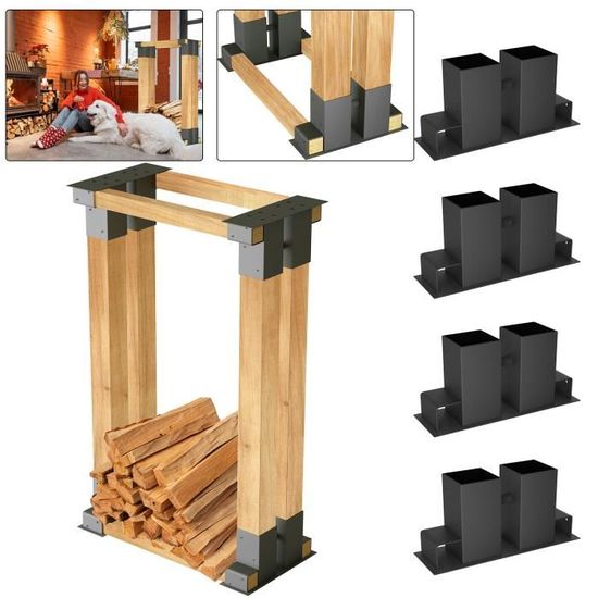 YUENFONG Patins d'empilage jeu de 8, supports d'empilage pour bois de  chauffage - Pour intérieur et extérieur, noir - Cdiscount Bricolage