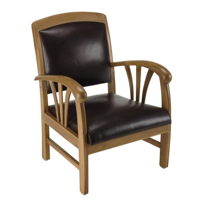 MACABANE ERIS - Fauteuil teck et cuir marron MACABANE ERIS - Fauteuil teck et cuir marron