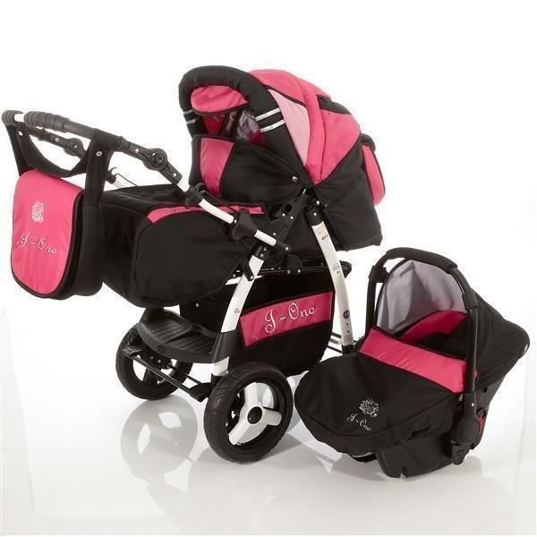 Poussette Combinée Trio landau siège Auto Jag-Cat by SaintBaby noir & rose 3en1 avec siège bébé