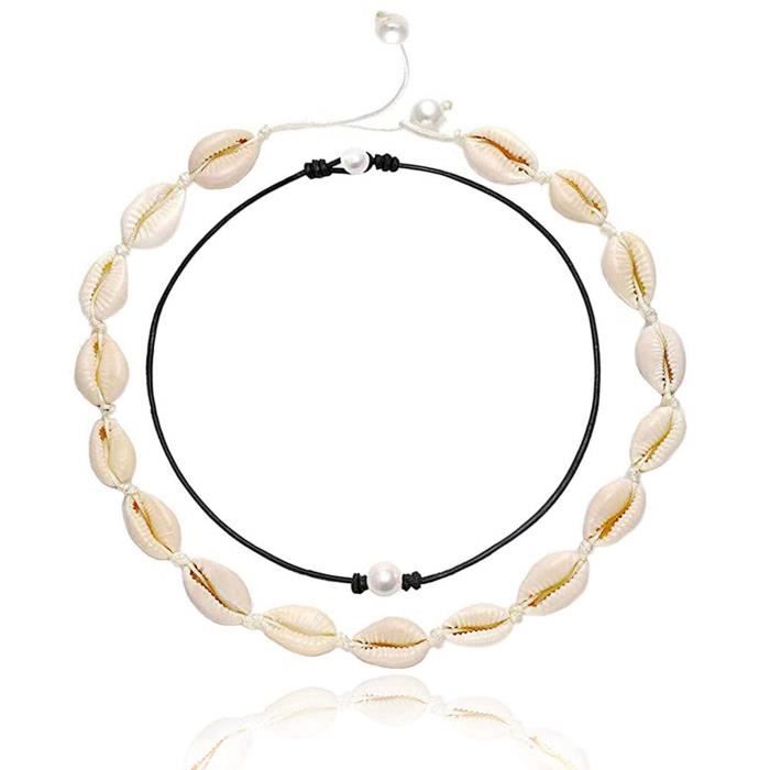Collier R5UQD collier ras du cou en nacre pour collier de perles chaîne noire cauris puka coquillage collier de perles tour de cou p