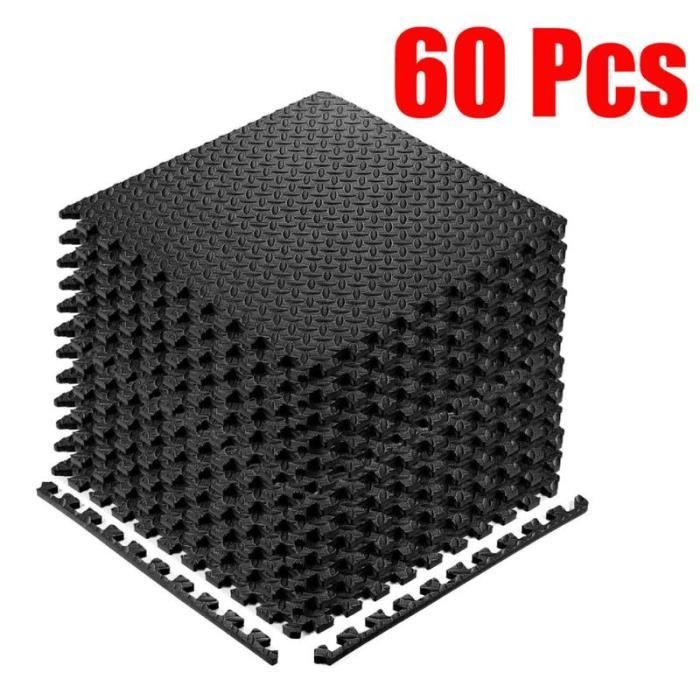 Lot de 60 Tapis de Protection Tapis Puzzle, EVA Tapis de Sol de Gym, 60 cm x 60 x 1 cm ,Noir