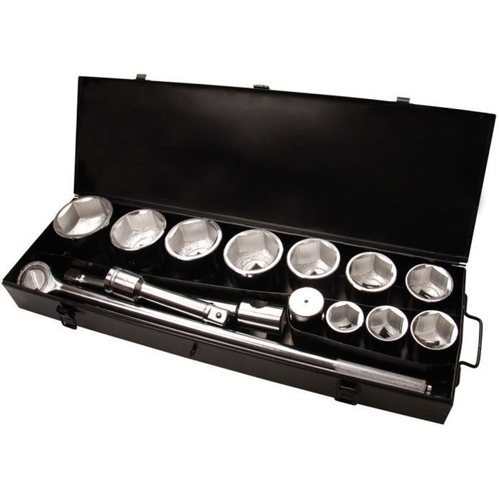 COFFRET POIDS LOURDS CARRE 1 POUCE - DOUILLES 6 PANS 36 A 80 MM