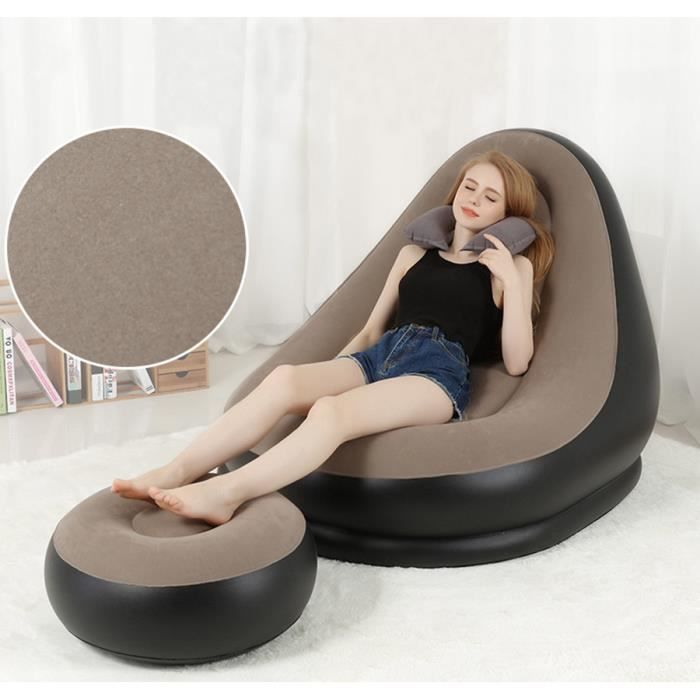Canapé Gonflable avec Pouf, Pompe Fauteuil Relax Portatif Chaise Gonflable de Chambre pour Maison et Voyages, 105*92cm, Gris