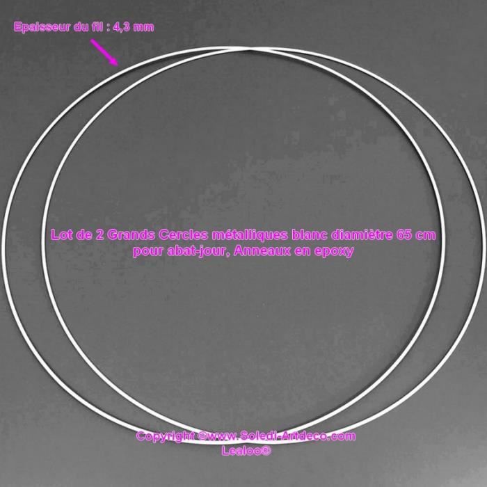 Lot de 2 Grands Cercles métalliques blanc diam. 65 cm pour abat-jour, Anneaux epoxy Attrape rêves - Unique
