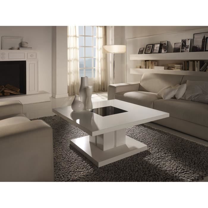 Table basse carrée blanc laqué design DOMI L 90 x P 90 x H 44 cm Blanc