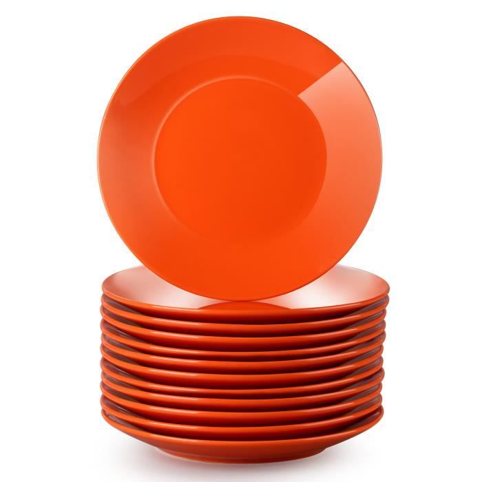 Lot 12 assiettes à dessert en porcelaine, 21 cm, Orange, Assiette Couleur Pure - LOVECASA, Série Sweet