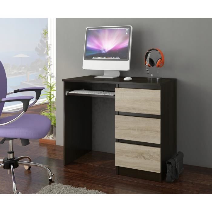 YORK - Bureau moderne informatique d'ordinateur 96x50x76 - Chambre Ado/Enfant - Support clavier 3 tiroirs - Mobilier bureau/travail