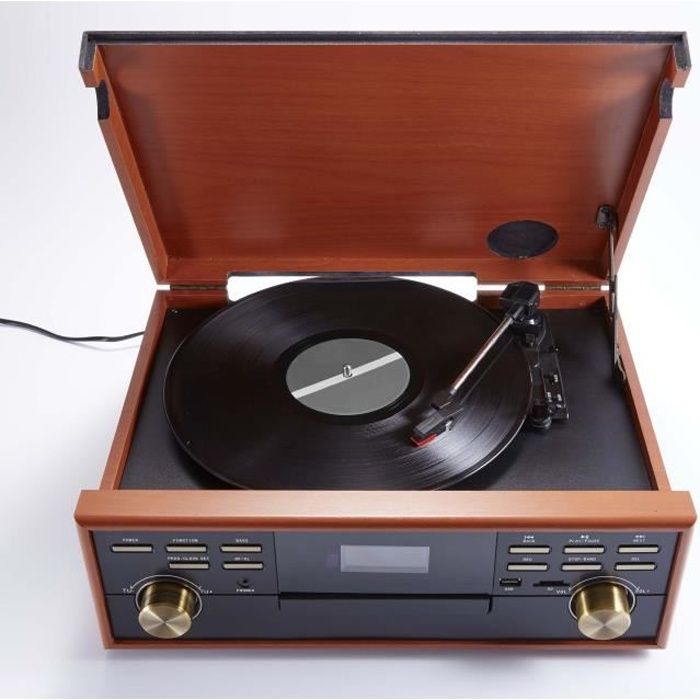 BIG BEN TD113SPS Tourne Disque Radio-CD-USB-MP3-Cassette - 3 vitesses : 33/45/78 tours - Affichage LCD - Bass Boost - Couleur Bois