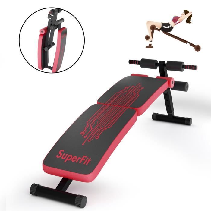 COSTWAY Banc de Musculation Multifonction 4 Niveaux Hauteus Réglable Pliable Charge 200kg Recouvert de Cuir 6 Barres de Coussin Roug
