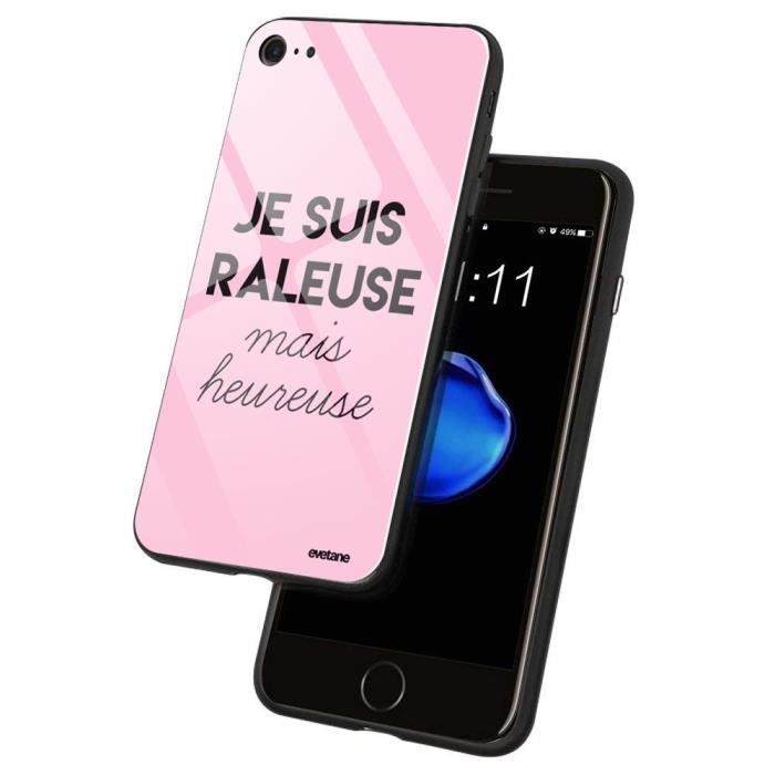 Coque en verre trempé pour iPhone 6 Plus / 6S Plus Raleuse Mais Heureuse Ecriture Tendance et Design Evetane.