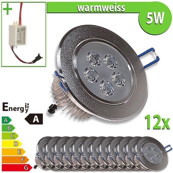 12x LEDVero LED Spot encastrable 5W forme ronde blanc chaud.
