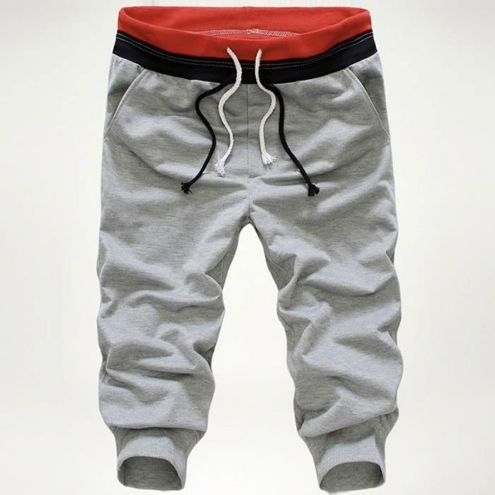 Pantacourt homme Été Taille à cordon de serrage Broderie personnelle Sport Hommes VêTement Masculin-Bleu