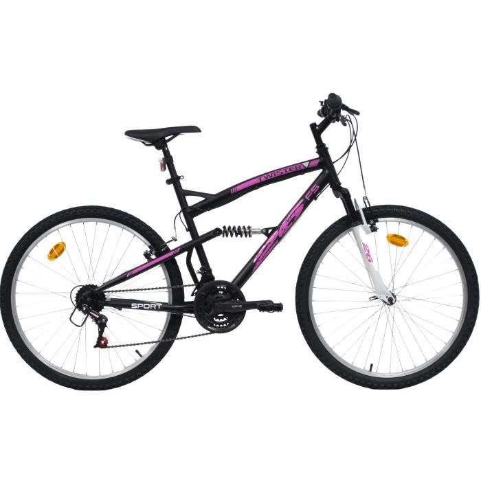 Vélo VTT 26'' Tout Suspendu Femme – Cadre Suspendu – Fourche télescopique - 18 Vitesses - Freins V-Brake