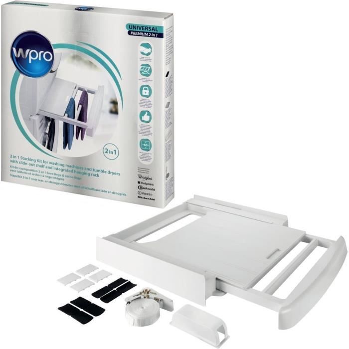 KIT DE SUPERPOSITION 2 EN 1 AVEC TABLETTE POUR LAVE-LINGE & SECHE-LINGE - BVMPIECES