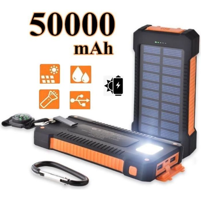 50000mAh Chargeur de Batterie Solaire Power Bank chargeur de Secours Portable Batterie Externe Etanche