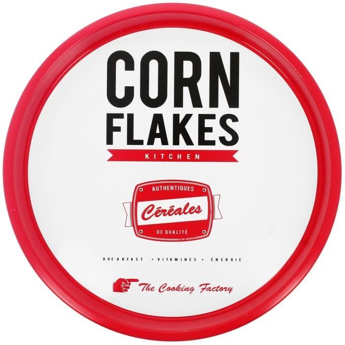 Plateau Rond En Métal Déco Vintage Licence Kelloggs Corn Flakes Blanc