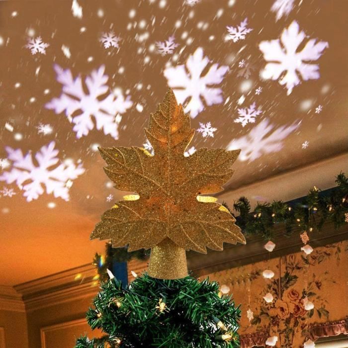 2 en 1 Lampe Projecteur LED Flocon de Neige, Etoile Sapin Noel Lumineuse pour Decoration Arbre Topper de Noël Interieur Exterieur