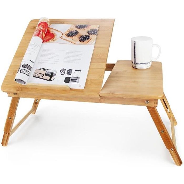Plateau de Lit Pliable, Table pour Ordinateur Portable, Bureau ajustable avec grande ventilation, Matériau: Bambou