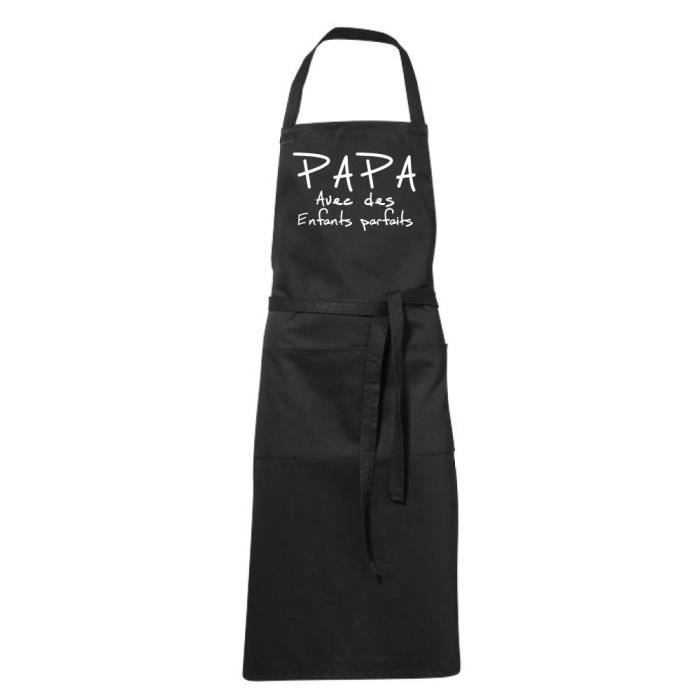 Tablier de cuisine noir Humoristique -PAPA ENFANTS PARFAITS - fete des Pères