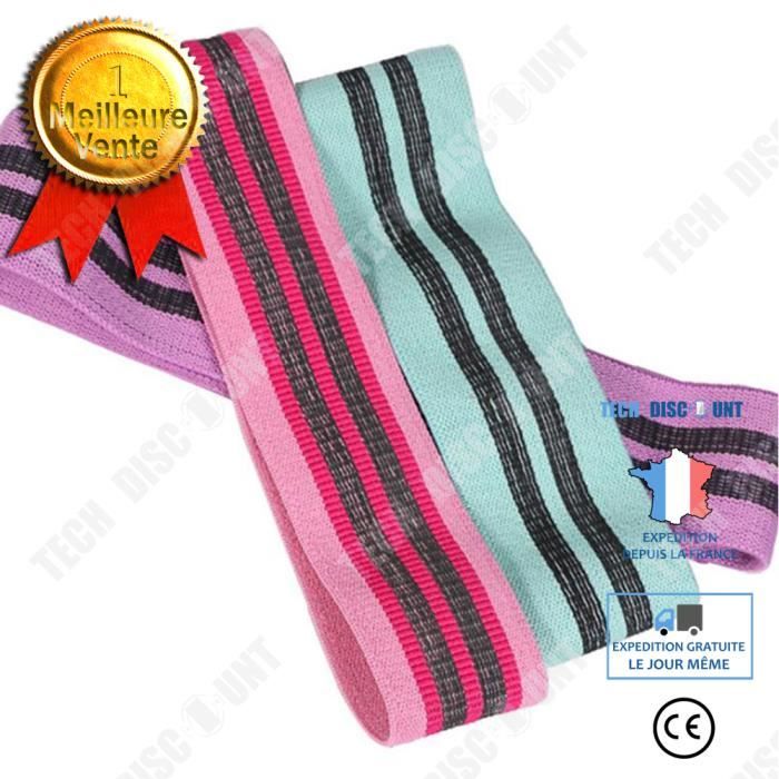 TD® Bande de résistance de fitness en 3 pièces pour l'exercice de squat Pilates de fitness de la hanche et des jambes, 60/90/120 liv