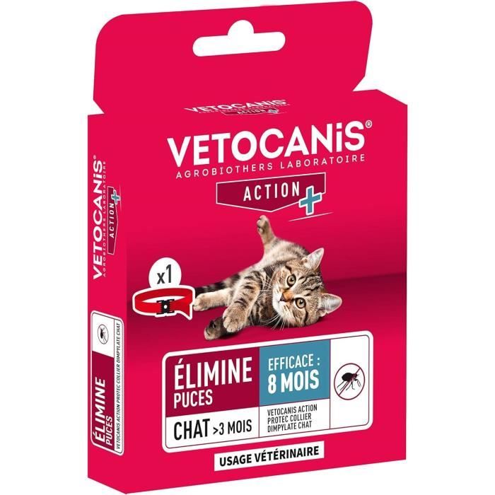 VETOCANIS Collier anti-puces et anti-tiques au Dpdimpylate - 8 mois de protection - Rouge - Pour chat