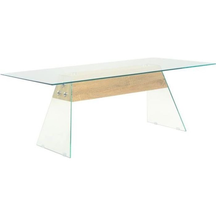 Table basse MDF et verre 110 x 55 x 40 cm Couleur de chêne - Transparent - Tables basses - Transparent - Transparent