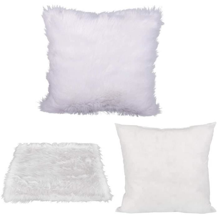 WOLTU Coussin carré de canapé 1 pièce,Housse Décoratif,Housse en Fausse Fourrure avec Zip caché, Blanc, 45x45cm