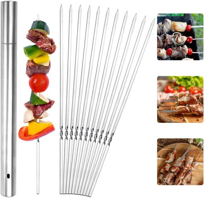 Lot De 12 Brochettes Barbecue 39 Cm Acier Inoxydable Avec Sac Nylon - Anti-Rouille