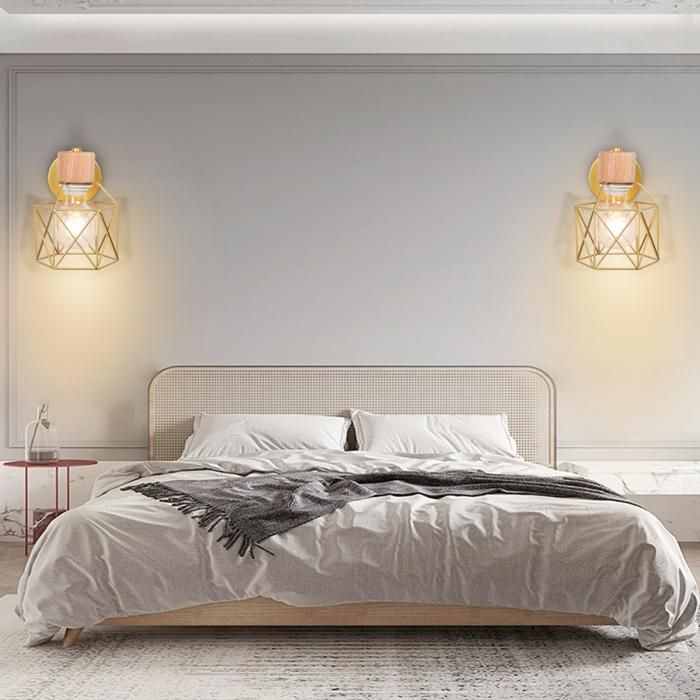 WOTTES Lot de 4 Applique industrielle en bois - Lampe Design Cage Ø14cm - Or Pour Chambre Salon Restaurant