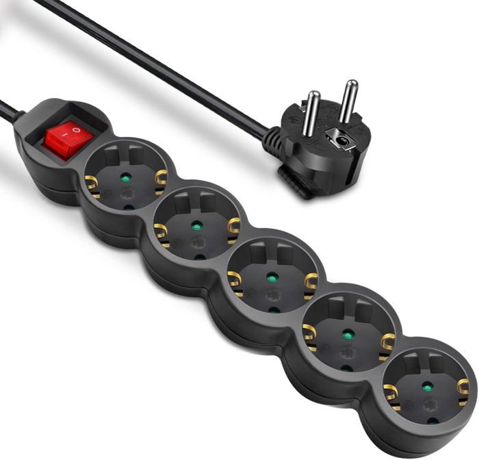 Voyage Bloc Multiprise Professionnelle Avec 5 Prises Schuko, Câble De 3