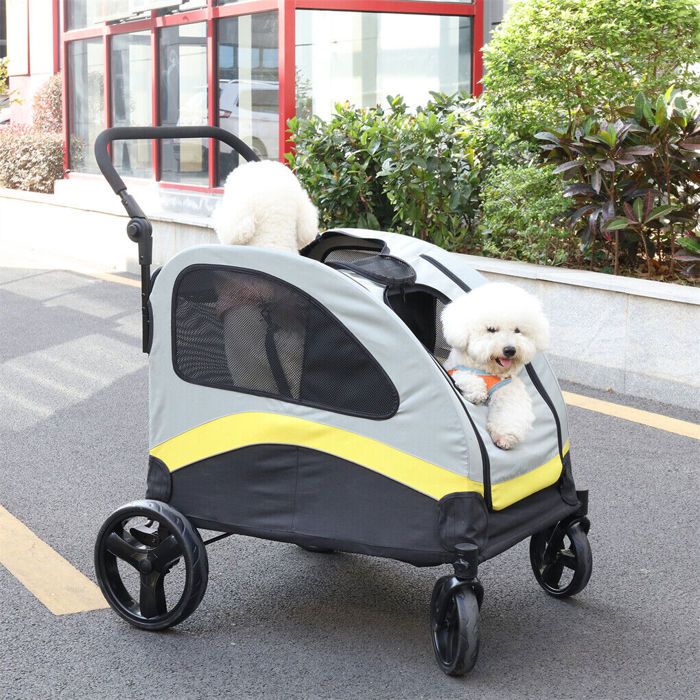 Meilleurs prix pour Poussette Buggy pour Chiens avec Cloison Amovible Charge 42kg avec Roues Amortissantes à 360°