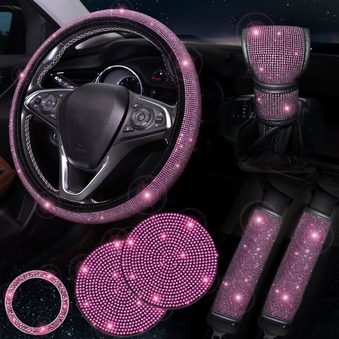Ensemble de housses de volant roses volant de 15 pouces épaulière scintillante housse de levier de vitesse lot de 7 rose