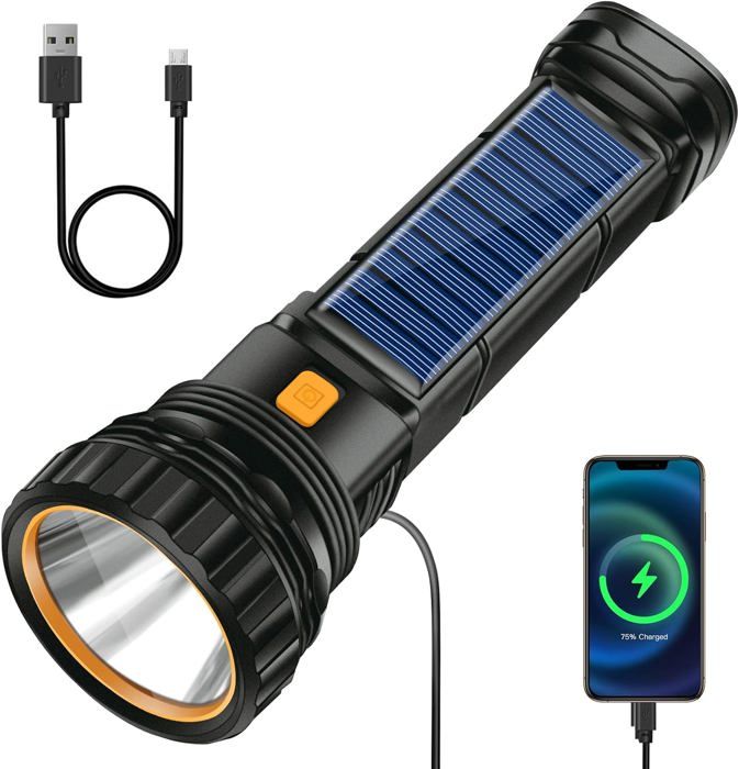 Torche Lampe De Poche Led Lampe De Poche Solaire 1200 Mah Lampe De Poche Rechargeable Lampe De Poche Avec Chargeur Usb Flashlight