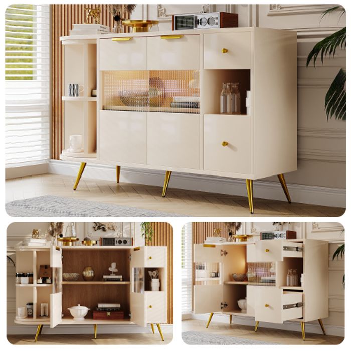Buffet Salle à Manger Avec éclairage LED – 120 Cm, Vert, Portes Vitrées Et étagères Réglables