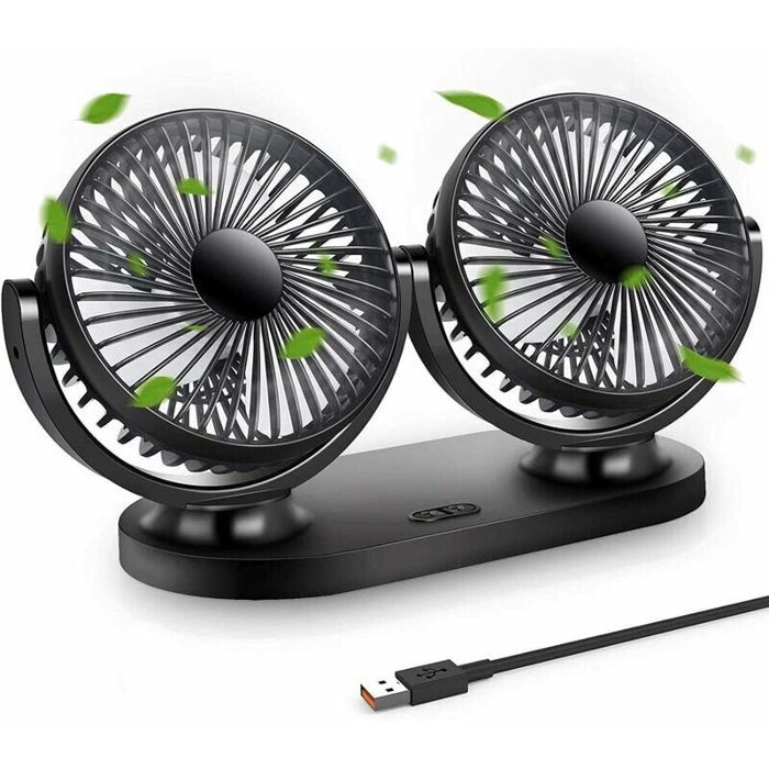 Ventilateur USB - KZQ - Double tête rotatif 360° - 3 vitesses - Portable - Idéal camping/pêche - Kzq
