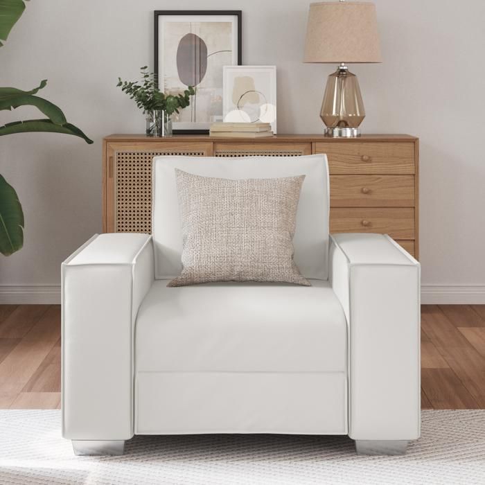 Clarence* Fauteuil de relaxation Chaise Canapé 1 position - blanc 59 cm en simili cuir EU408565