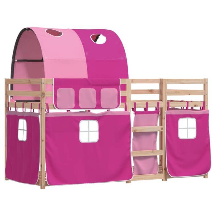 MGH Lit superposé double -  2 PLACE - Lit Mezzanine/Lit enfant - sans matelas - rose 80x200 cm - bois de pin massif LL270