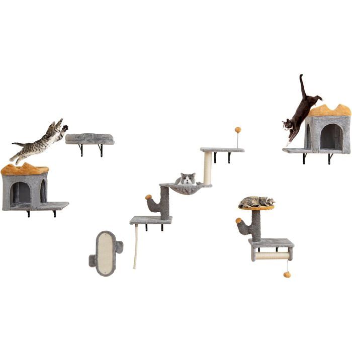 Meilleurs prix pour Ensemble dArbre à Chat Mural COSTWAY Plate-forme à 2 Niveaux 2 Condos pour Chat Lit de Chat avec Appui-tête Planche à Gratter