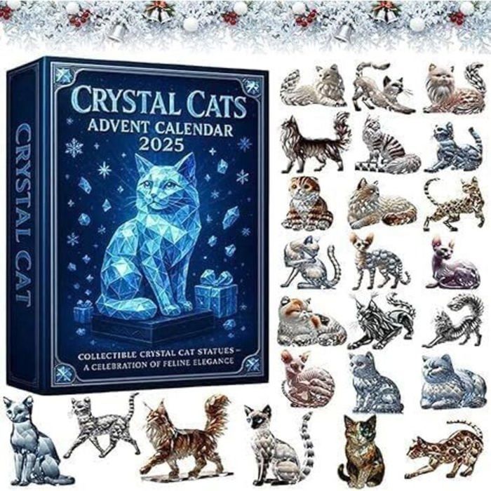 Calendrier De L'Avent Chat En Cristal - 24 Pendentifs Acrylique 2D, Déco De Noël Compteur à Rebours