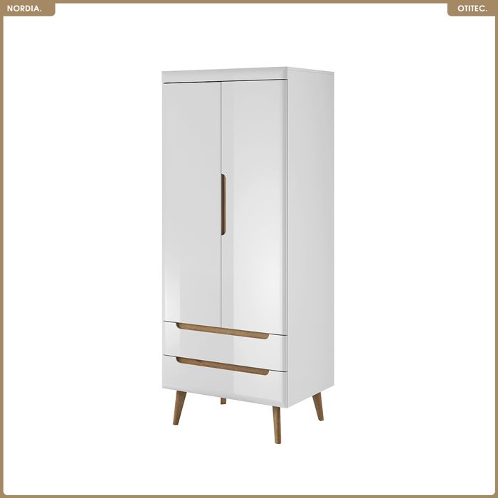 Armoire en bois - OTITEC - 80x197x56 cm - Blanc - Prêt à monter - Fermeture douce - Pieds en bois massif - Structure MDF Armoire en bois - OTITEC - 80x197x56 cm - Blanc - Prêt à monter - Fermeture douce - Pieds en bois massif - Structure MDF