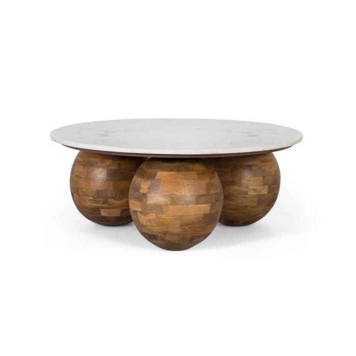 Table basse ronde en marbre et teck - 92 cm de diamètre - Hauteur 37 cm - Marbre clair - Bois de teck Table basse ronde en marbre et teck - 92 cm de diamètre - Hauteur 37 cm - Marbre clair - Bois de teck