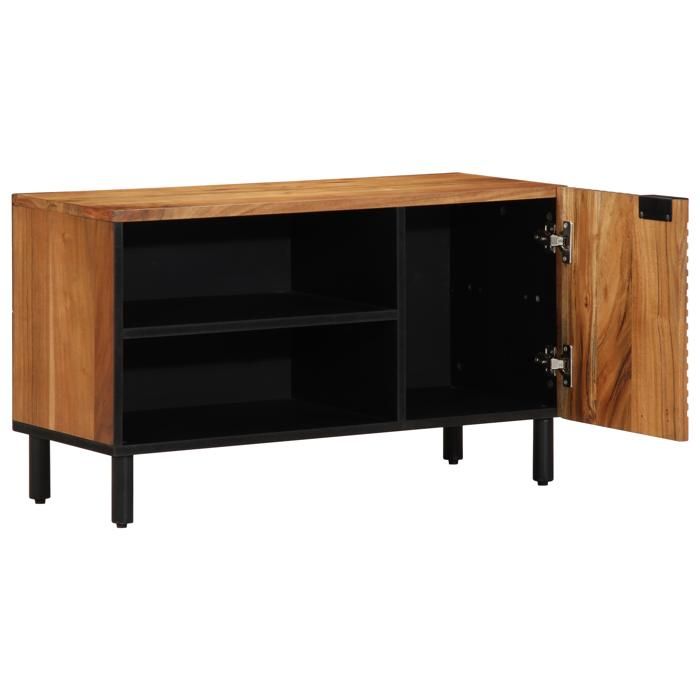 Meuble TV en bois dacacia - vidaxl - 80x31 5x46 cm - Marron - Grain unique - Rectangulaire - 1 porte - Style industriel
