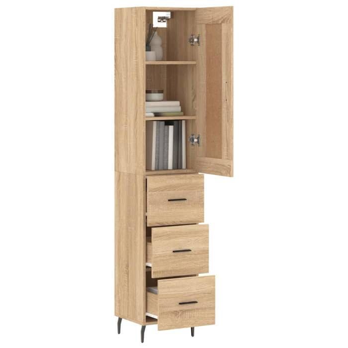 Buffet haut en bois dingénierie - vidaXL - Chêne sonoma - 34 5x34x180 cm - Grand espace de rangement - Porte pratique