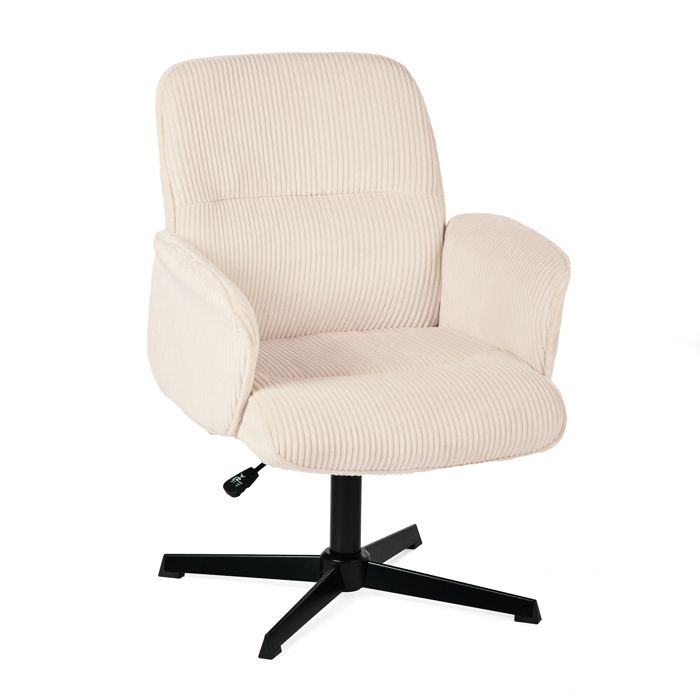 MEUBLES COSY Chaise de bureau ergonomique beige siège pivotant hauteur réglable accoudoir en velours côtelé sans roulette-THOMASINA