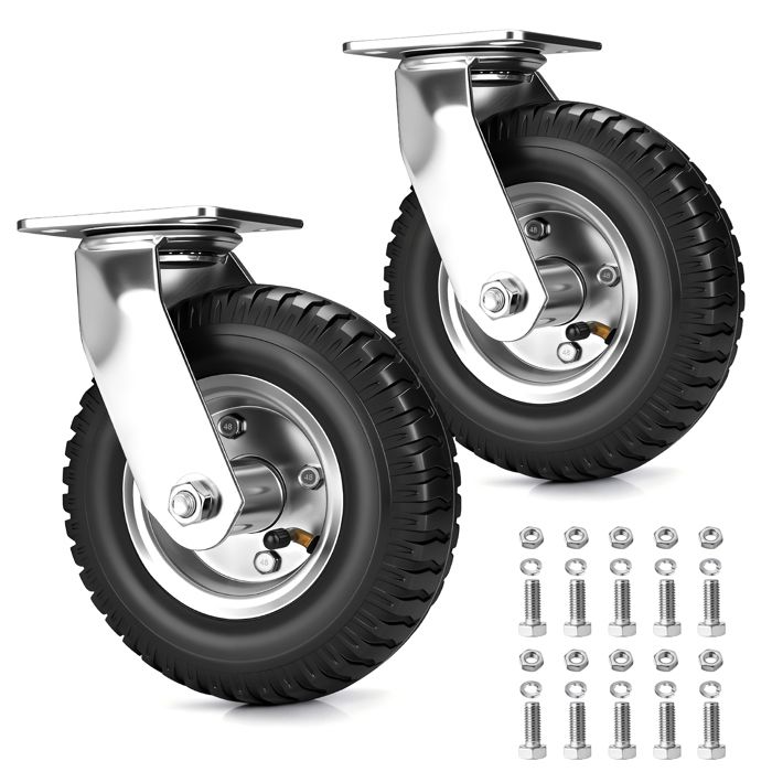 Lot de 2 Roulette Pivotante Gonflable Ø 220mm 200Kg Max 360° Roues Pneumatiques Modèle Pivotantes pour Manutention et Transport